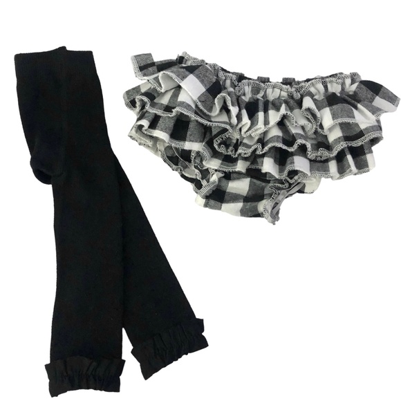 NWOT Black Ruffle Butts Footless Leggings & juDanzy Buffalo Plaid Diaper Cover - Picture 9 of 9